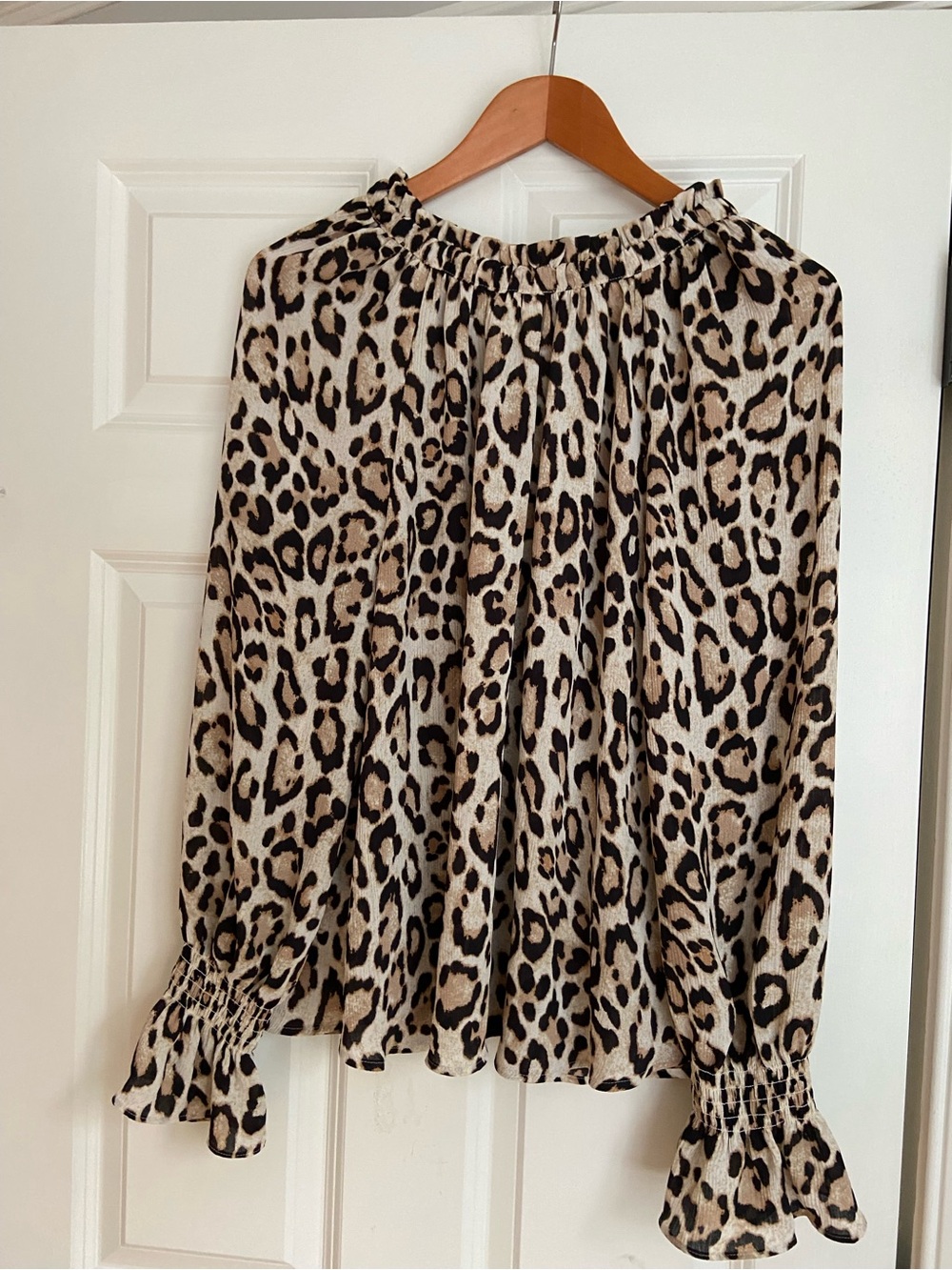 LOFT Leopard Print Long Sleeve Blouse - Beige, Black